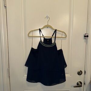 Iz Byer Blue Asymmetrical Ruffled Tank Top